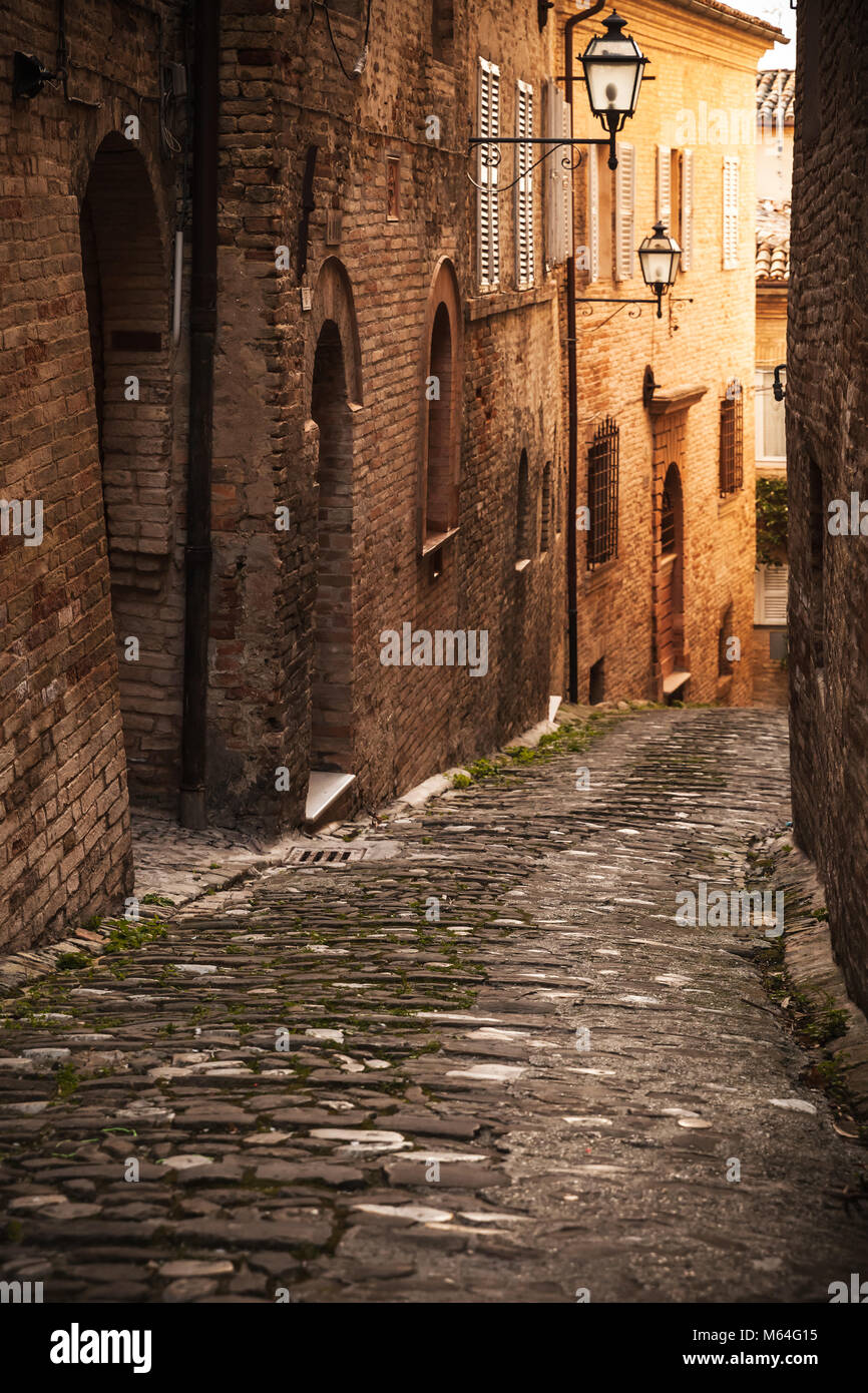 Vertical street view, Fermo, old town. Italy Stock Photo