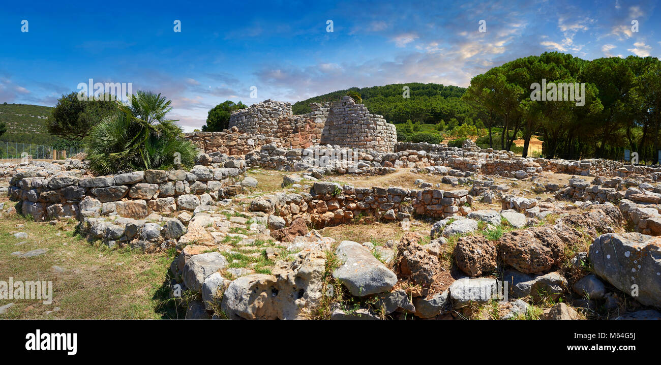 Pictures and image of the exterior ruins of Palmavera prehistoric central Nuraghe tower, archaeological site, middle Bronze age (1500 BC), Alghero, Sa Stock Photo