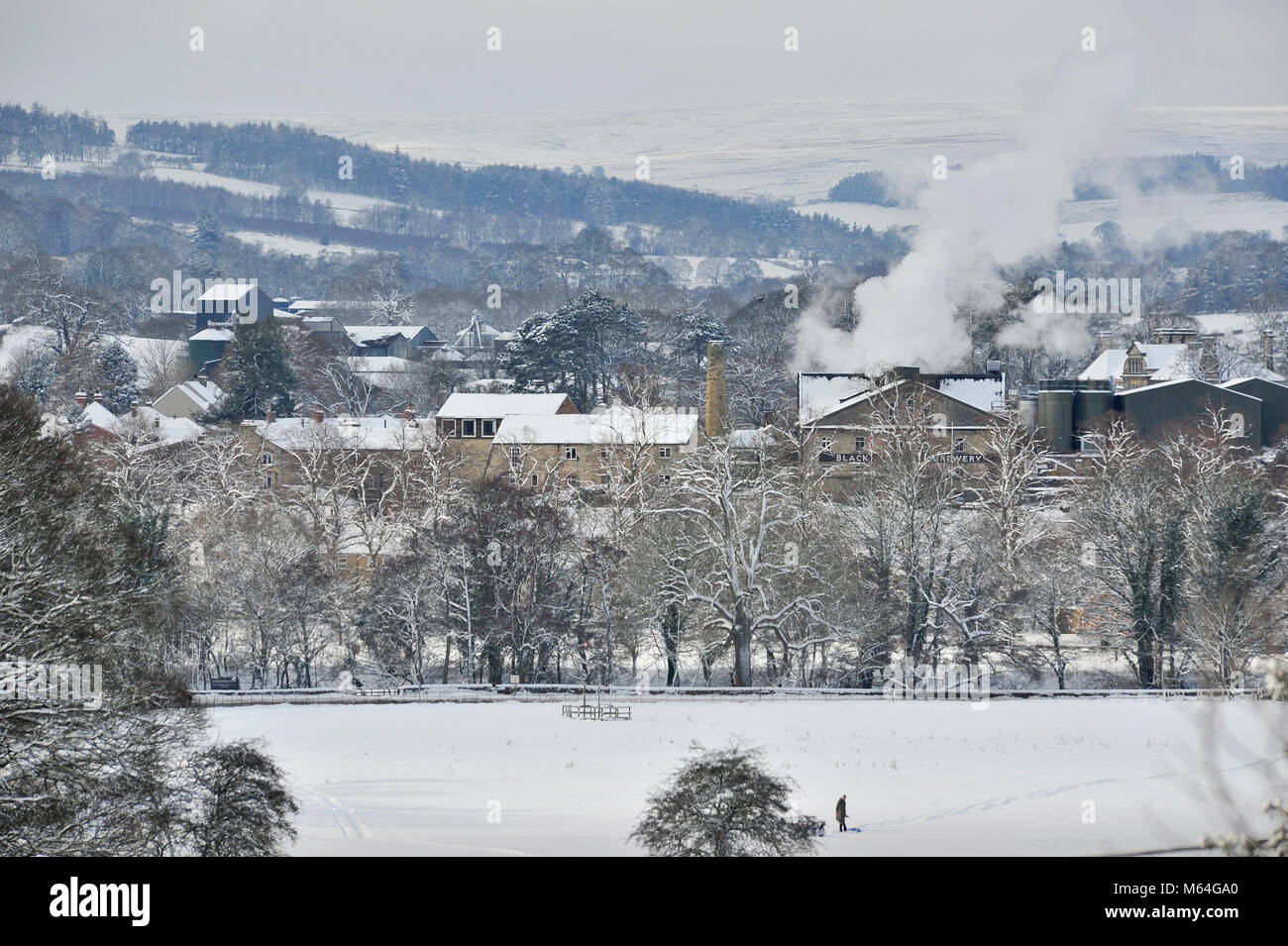 Snow in Masham courtesy 'Beast from the East' Yorkshire UK Stock Photo