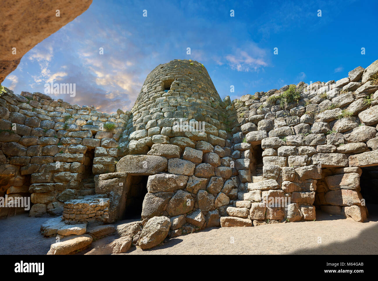 Picture and image of the central courtyard and prehistoric magalith ruins of Santu Antine Nuraghe tower, archaeological site, Bronze age (19-18th cent Stock Photo