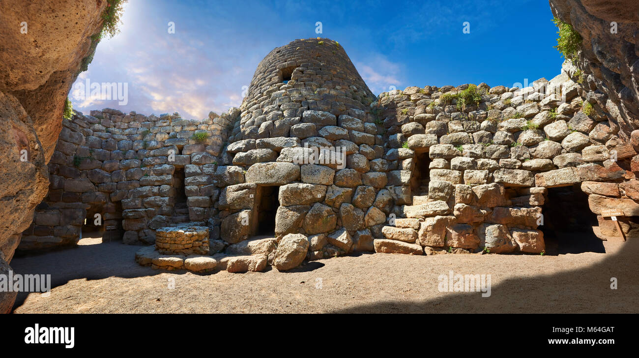Picture and image of the central courtyard and prehistoric magalith ruins of Santu Antine Nuraghe tower, archaeological site, Bronze age (19-18th cent Stock Photo