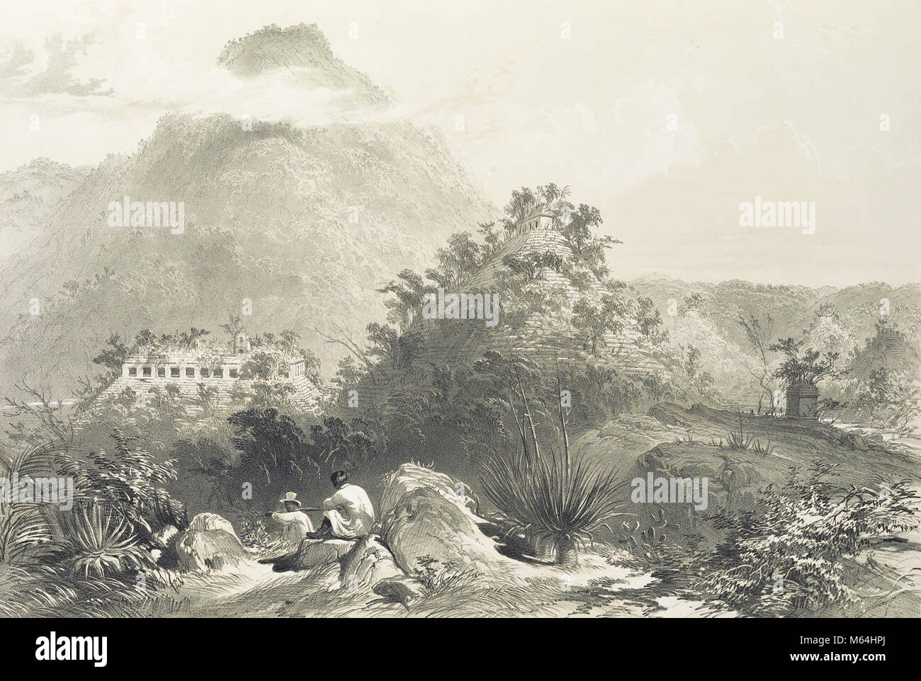 General view of Palenque - British color engraving 19th century Stock ...