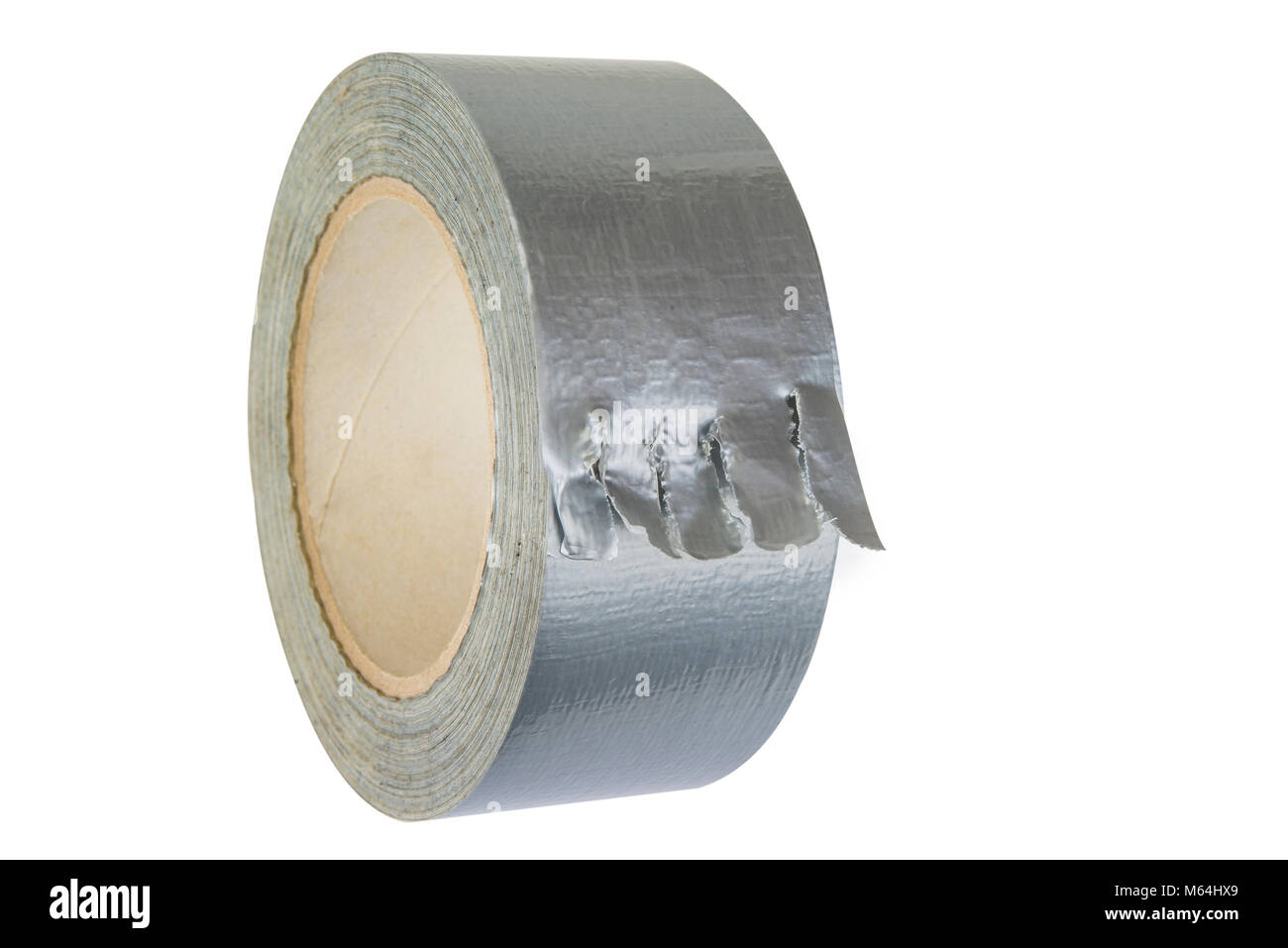 Silver duck tape  with teared up start Stock Photo