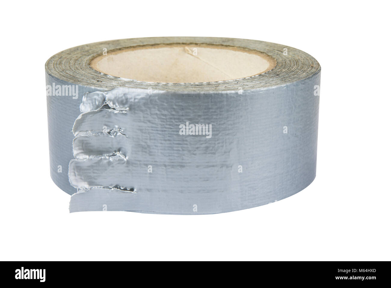 Silver duck tape  with teared up start Stock Photo
