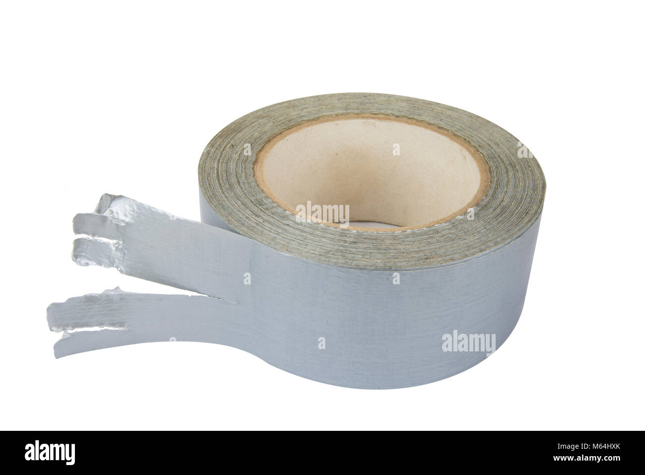 Silver duck tape  with teared up start Stock Photo