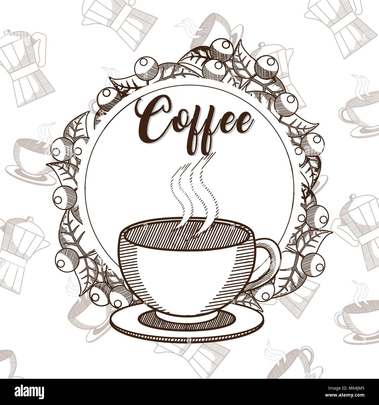 Coffee cup with round frame beans Stock Vector Image & Art - Alamy