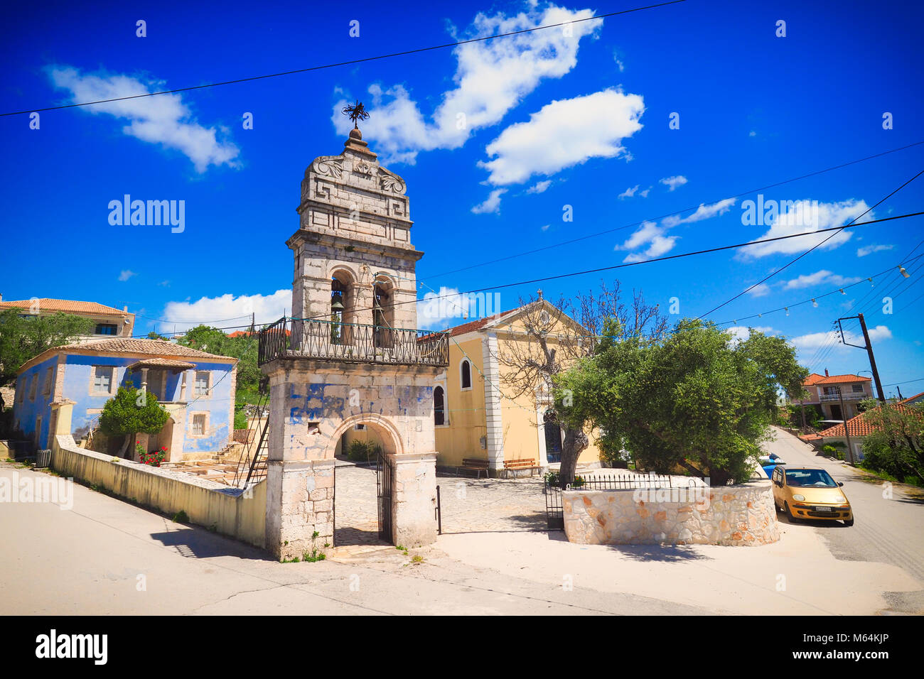 Old church in traditional greek village on the island of Zakynthos Stock Photo