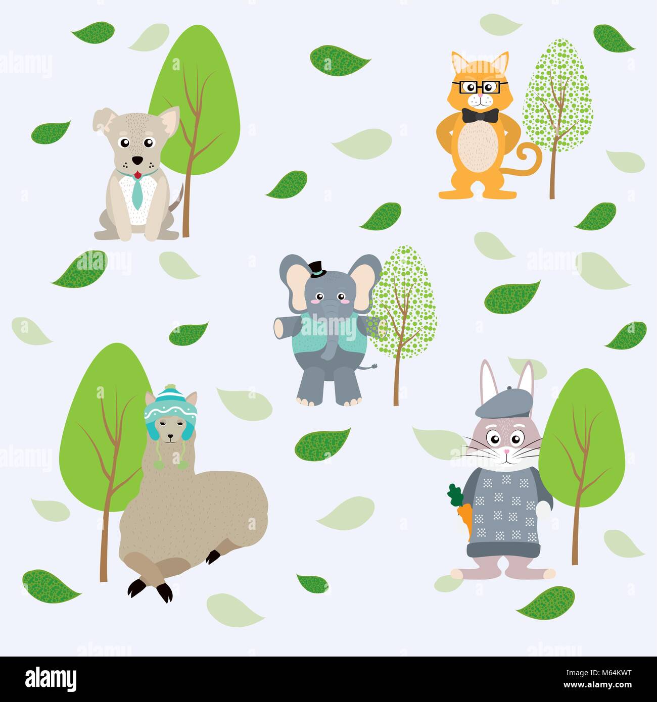Cute and funny animals background pattern Stock Vector