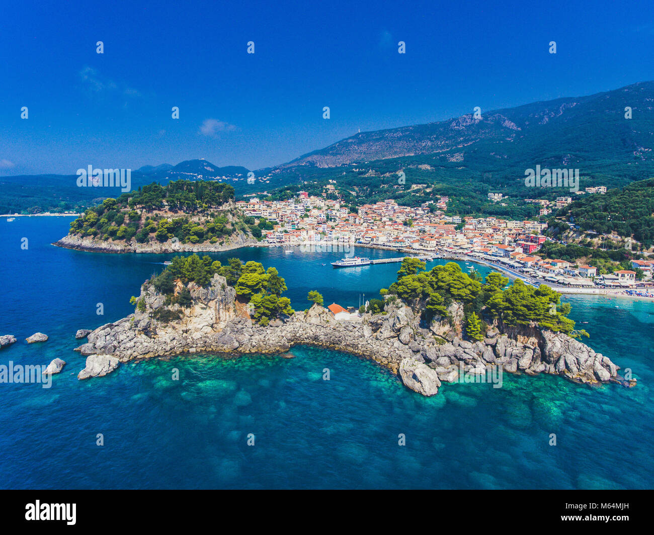 Parga and Panagia Island aerial view. Important tourist destination on ...