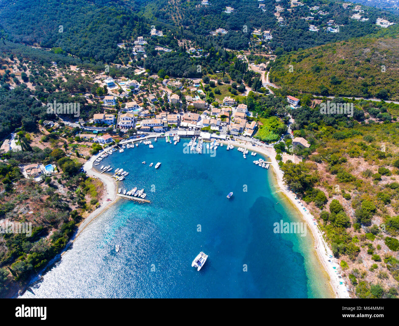 Agios Stefanos bay, one of the most beautiful fishing villages in Corfu Island. Kerkyra, Greece