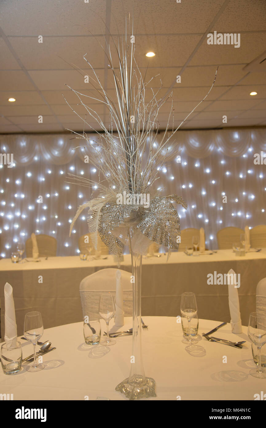 Winter Wonderland Wedding Reception Room Stock Photo