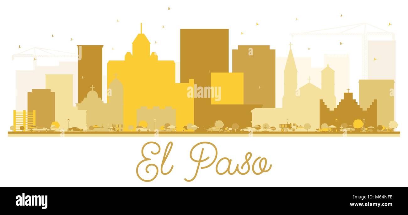 El Paso Texas USA City Skyline Golden Silhouette Simple Flat Concept 