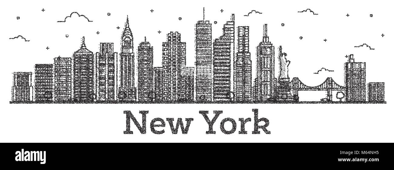 Engraved New York USA City Skyline with Modern Buildings Isolated on ...