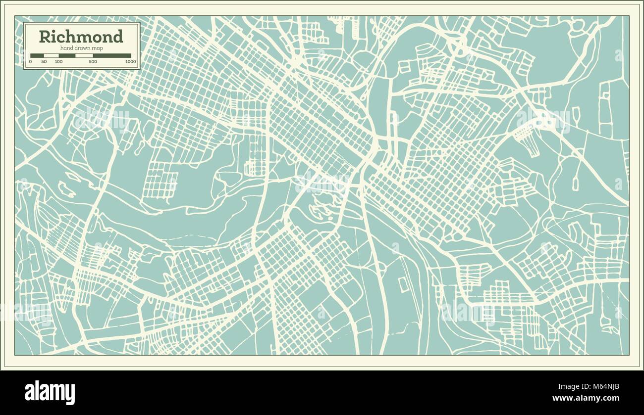 Richmond Virginia USA City Map in Retro Style. Outline Map. Vector Illustration Stock Vector