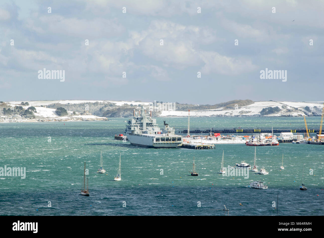 Stormy weather sends snow to the coast of Falmouth Stock Photo
