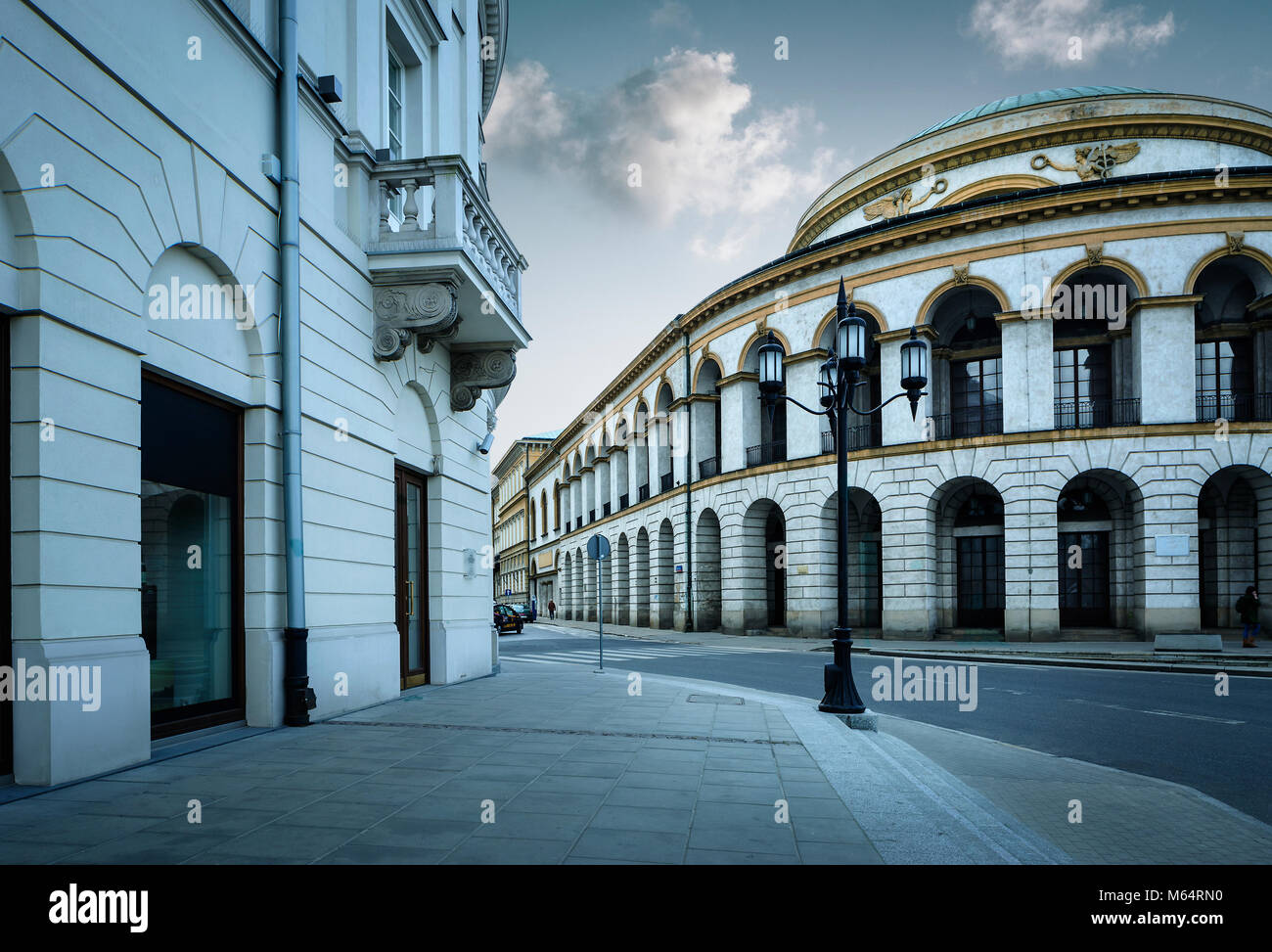 Historic art nouveau building of bank in Warsaw old town, Poland Stock Photo