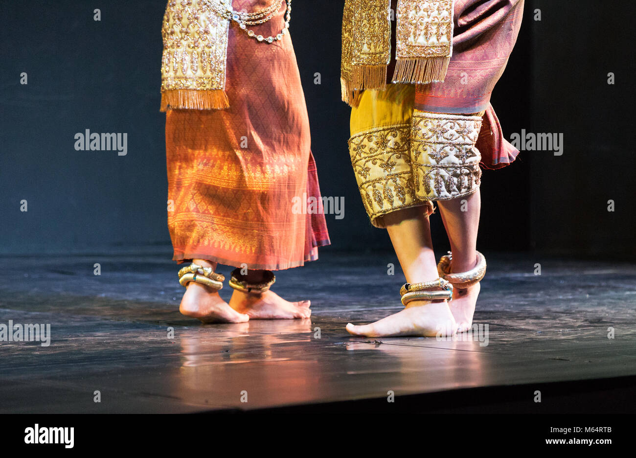 The feet of Classical Apsara dancers performing traditional Cambodia dance, Phnom Penh, Cambodia, Asia Stock Photo