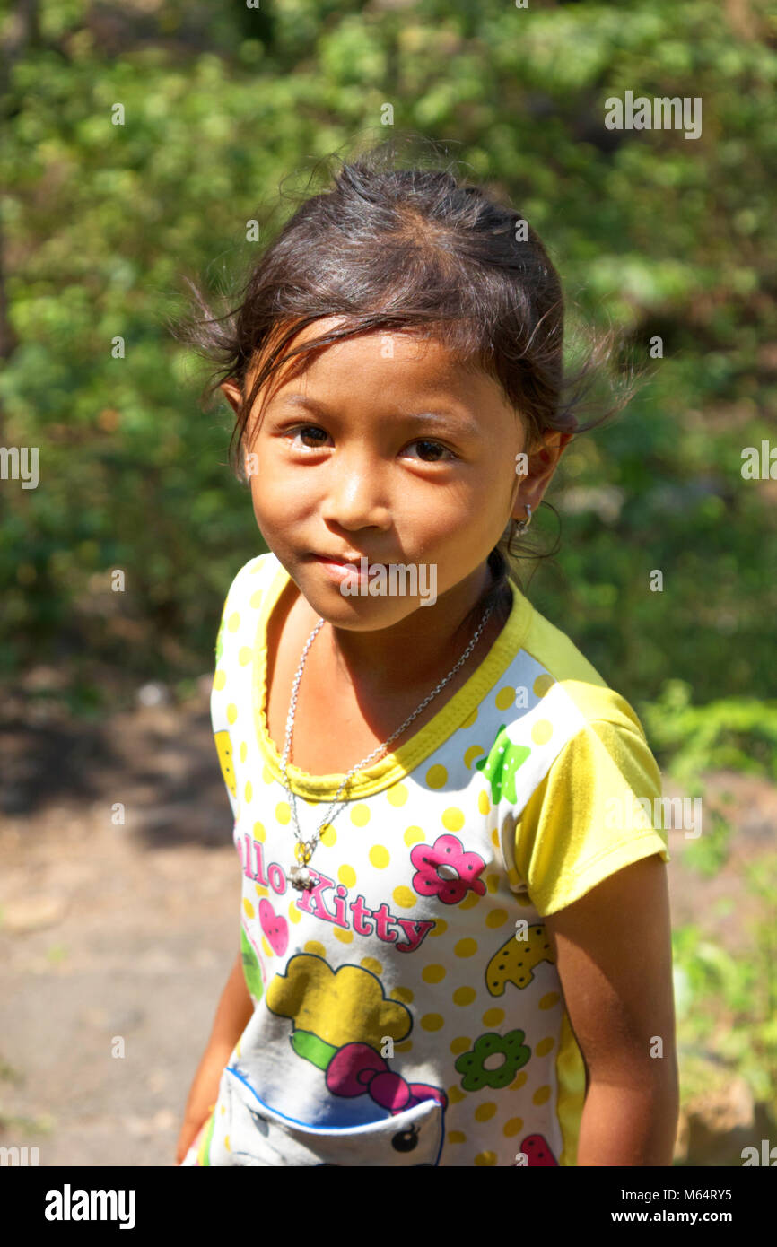 Cambodia girl - young cambodian girl aged 8 years, Kampot province, Cambodia, Asia Stock Photo
