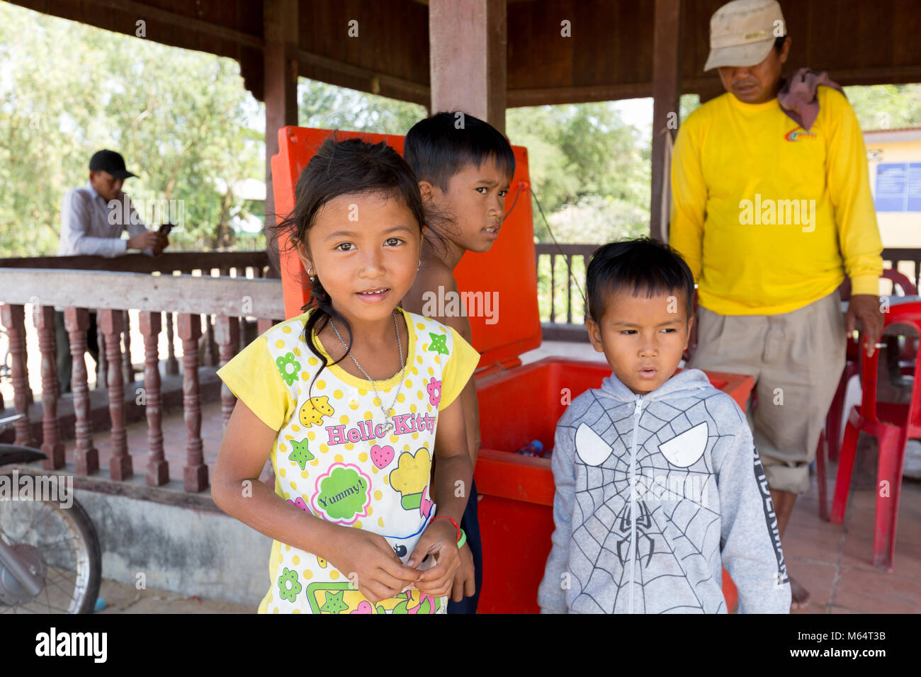 three young local children aged 5-7 years, Phnom Penh, Cambodia Asia Stock Photo
