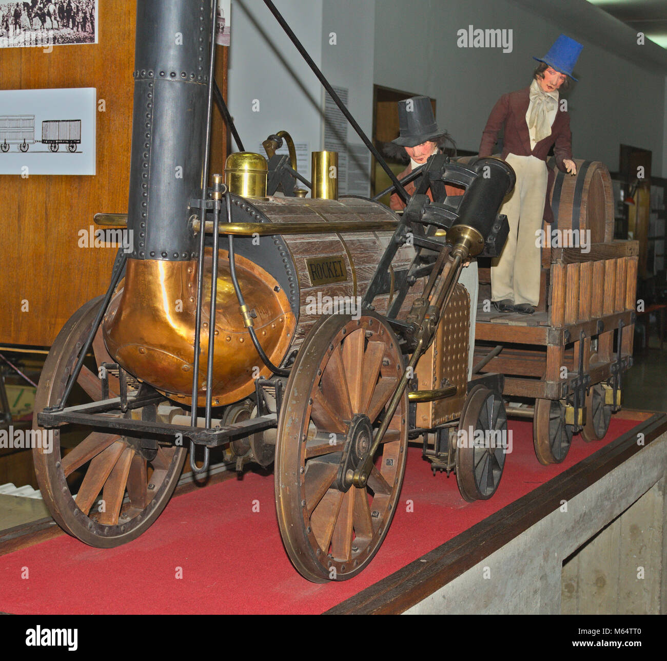 Model of the first steam locomotive on display at railway museum in Belgrade, Serbia Stock Photo