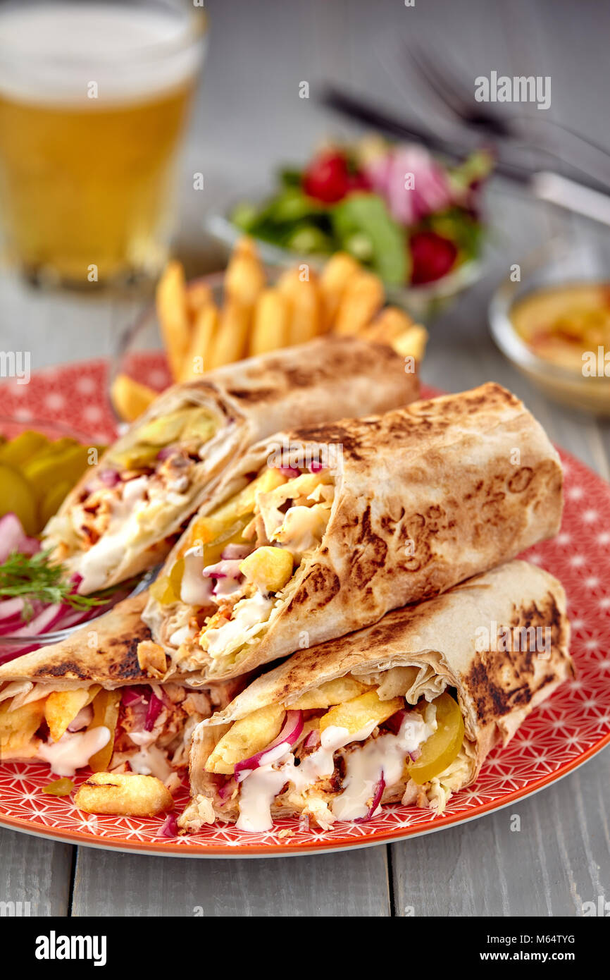 Middle Eastern Chicken Shawarma Pita Sandwich Chicken Roll