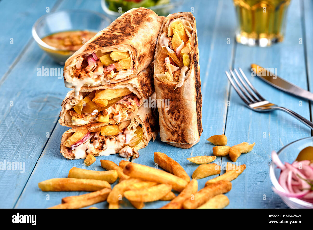Middle Eastern Chicken Shawarma, Pita Sandwich, chicken roll in a pita