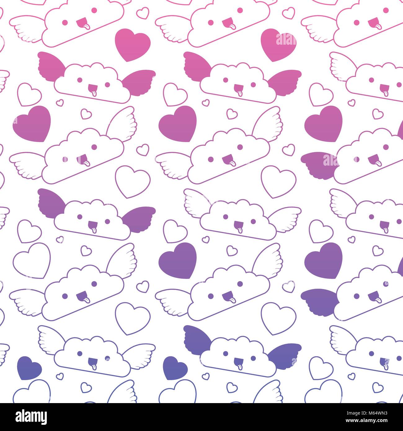 cute cloud with wings kawaii character pattern Stock Vector Image & Art ...