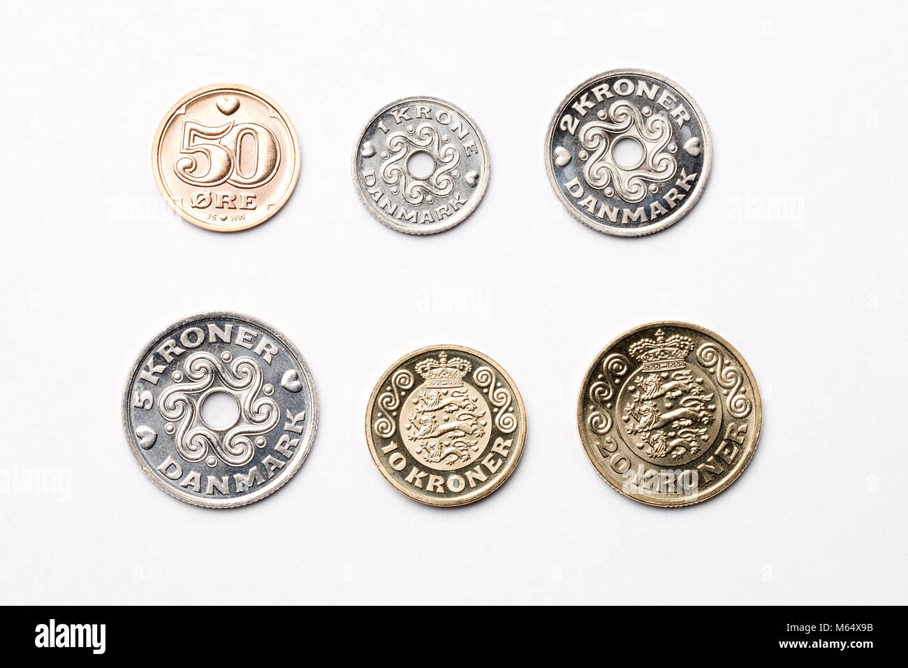 Danish coins on a white background Stock Photo