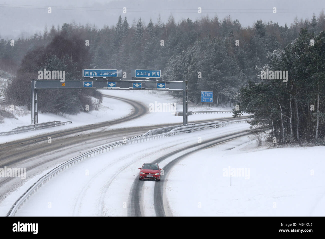 Traffic on the M9 near Falkirk in heavy snow, as snow and subzero