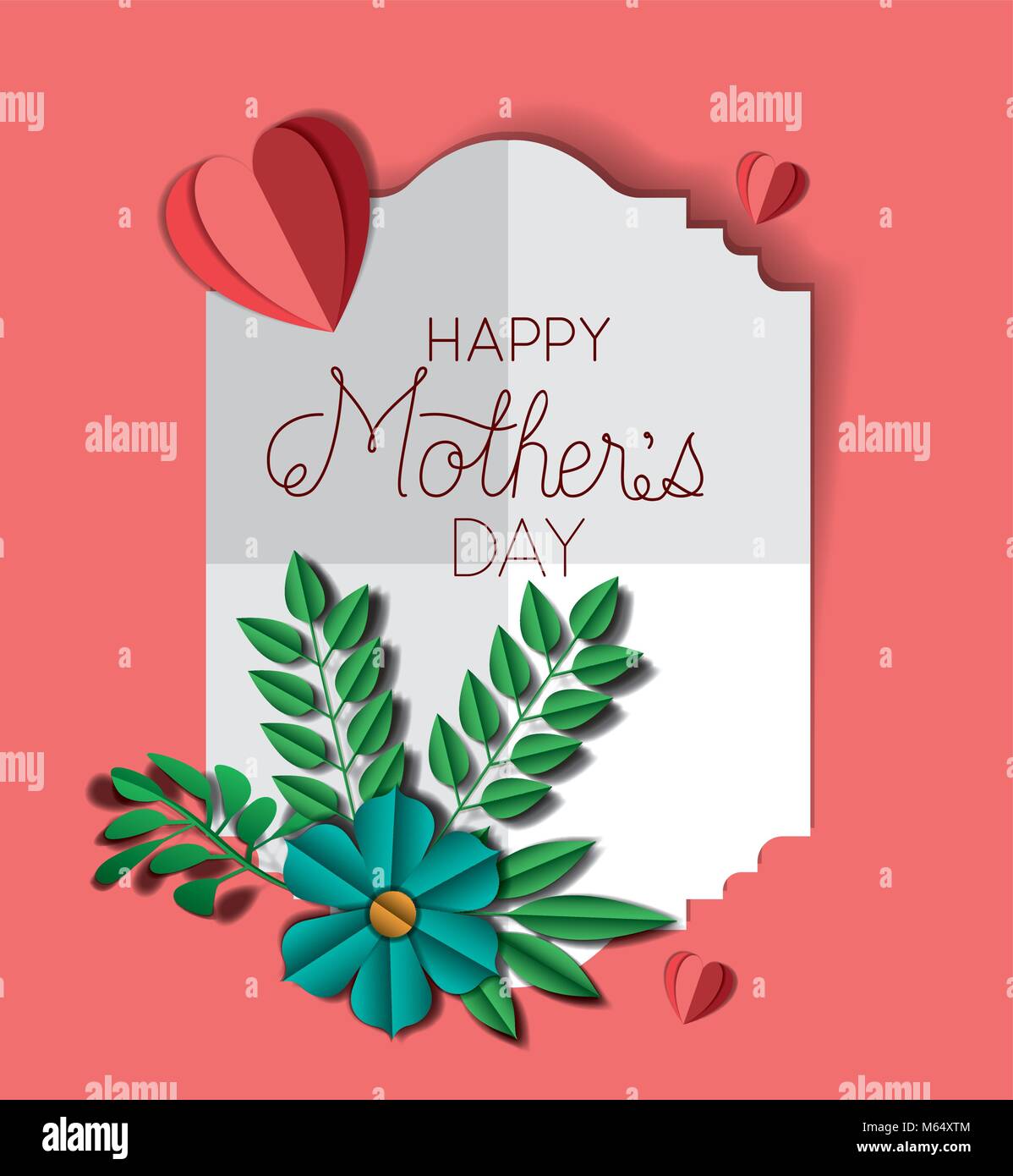 happy mothers day with floral decoration and hearts card Stock Vector ...
