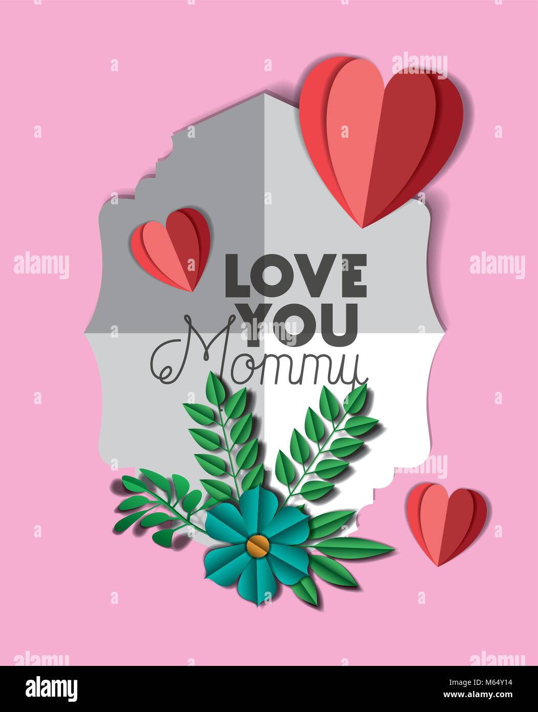 happy mothers day with floral decoration and hearts card Stock Vector ...