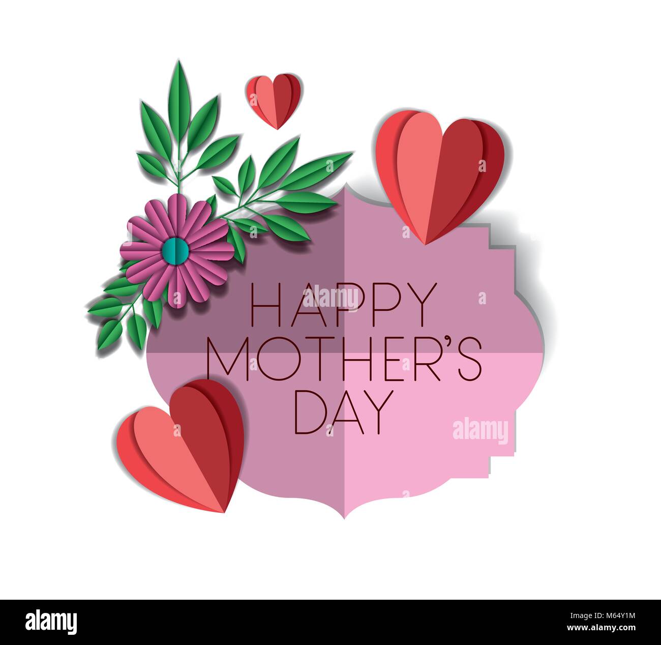 happy mothers day with floral decoration and hearts card Stock Vector ...