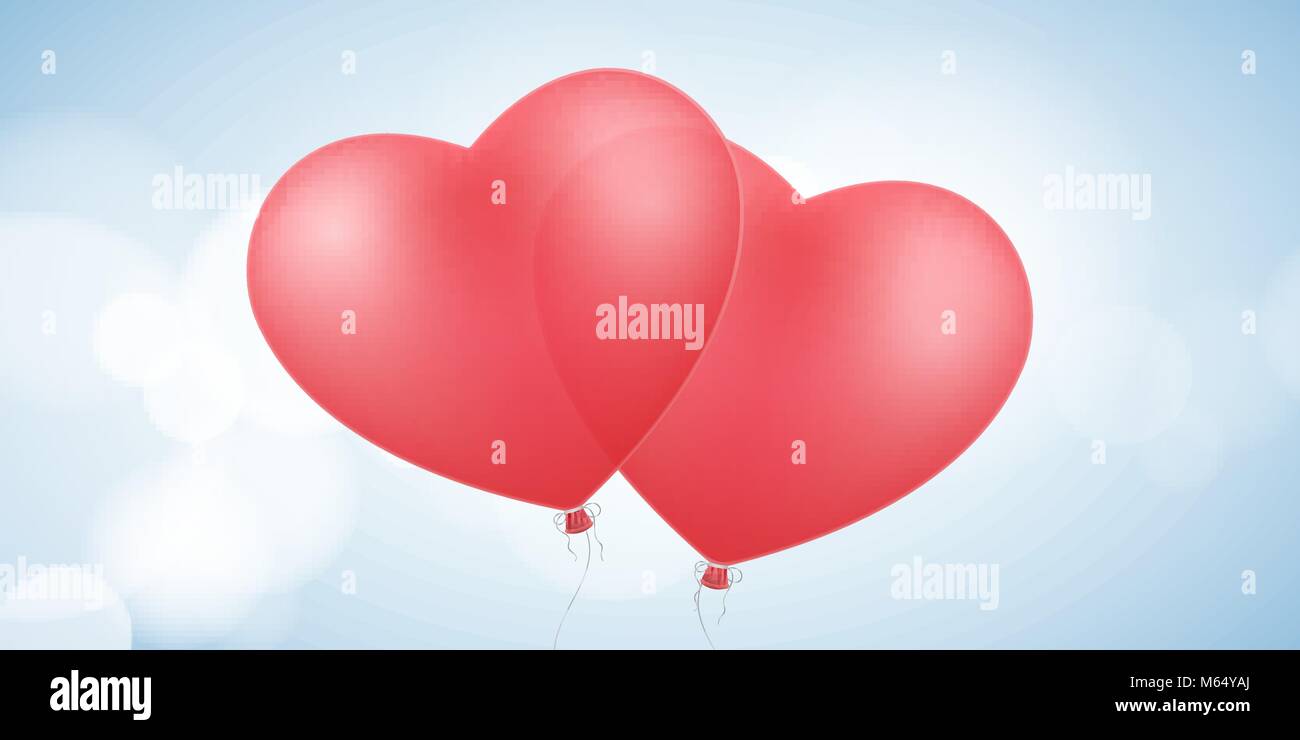 Card for Valentines day. Flying red balloons of the heart. Romantic ...