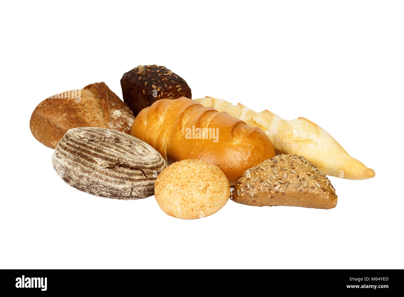 Different fresh bread, isolated on white background Stock Photo - Alamy