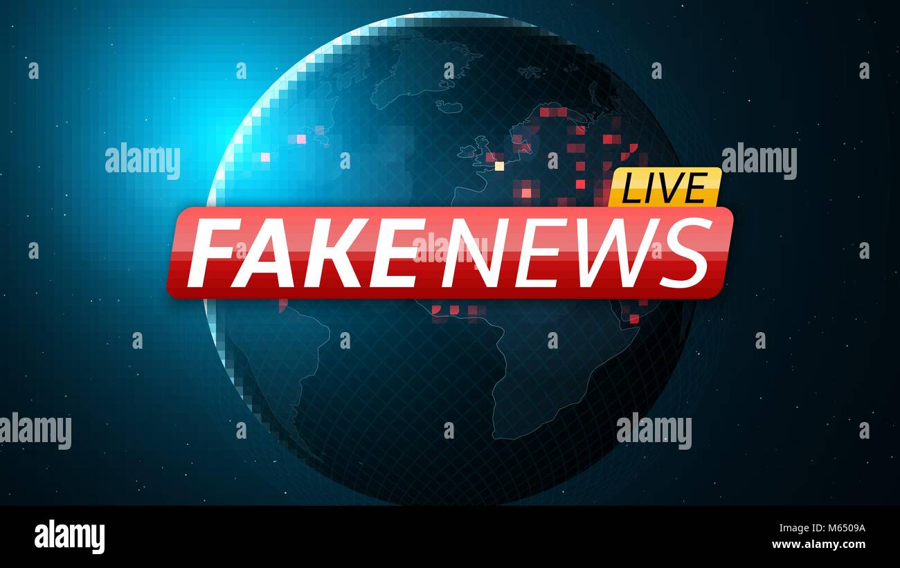 Fake news live and abstract planet earth. Red glossy banner with text. Space and stars. High tech. Vector illustration Stock Vector