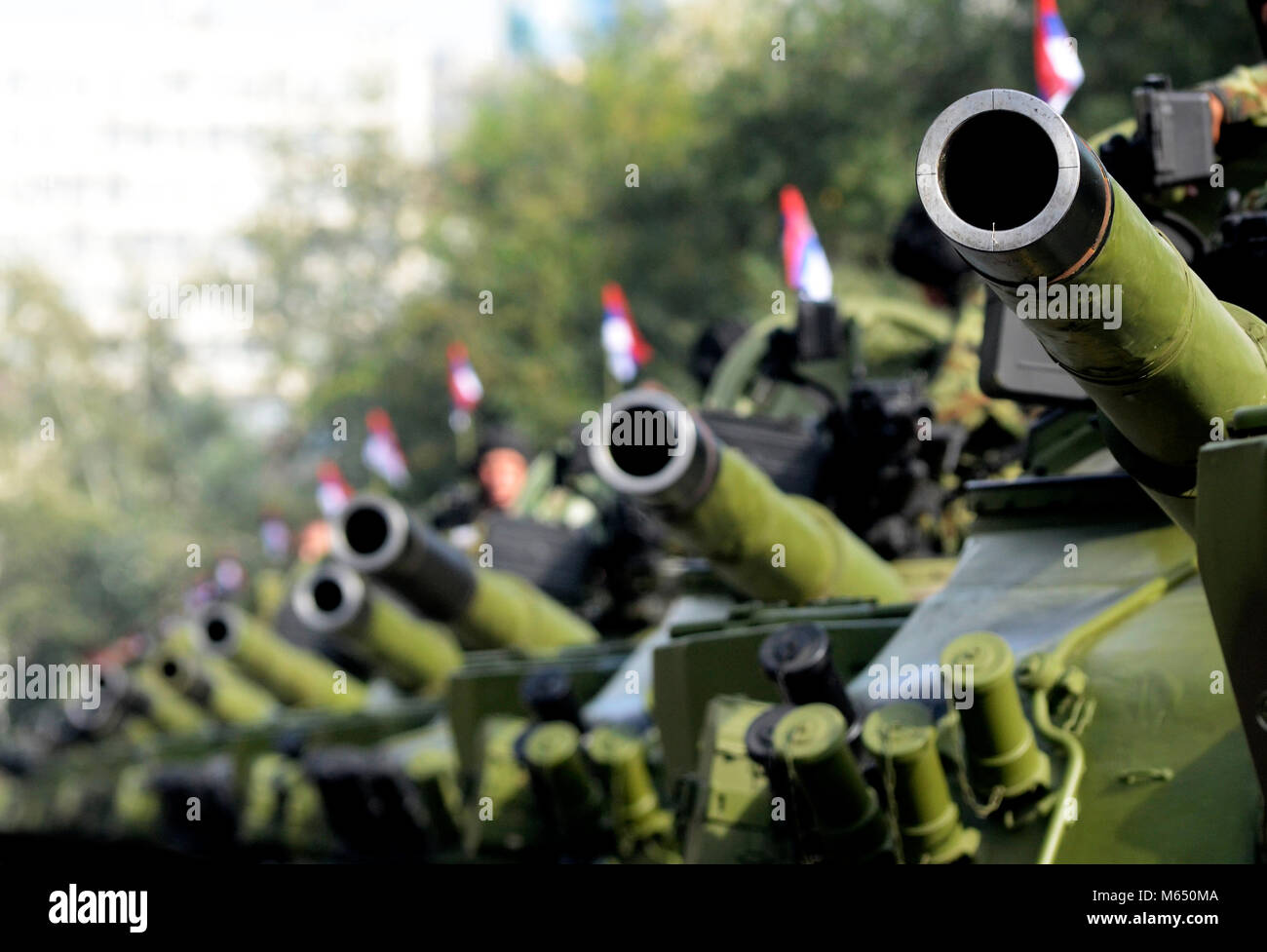 Serbian army main battle tanks in row during parade Stock Photo
