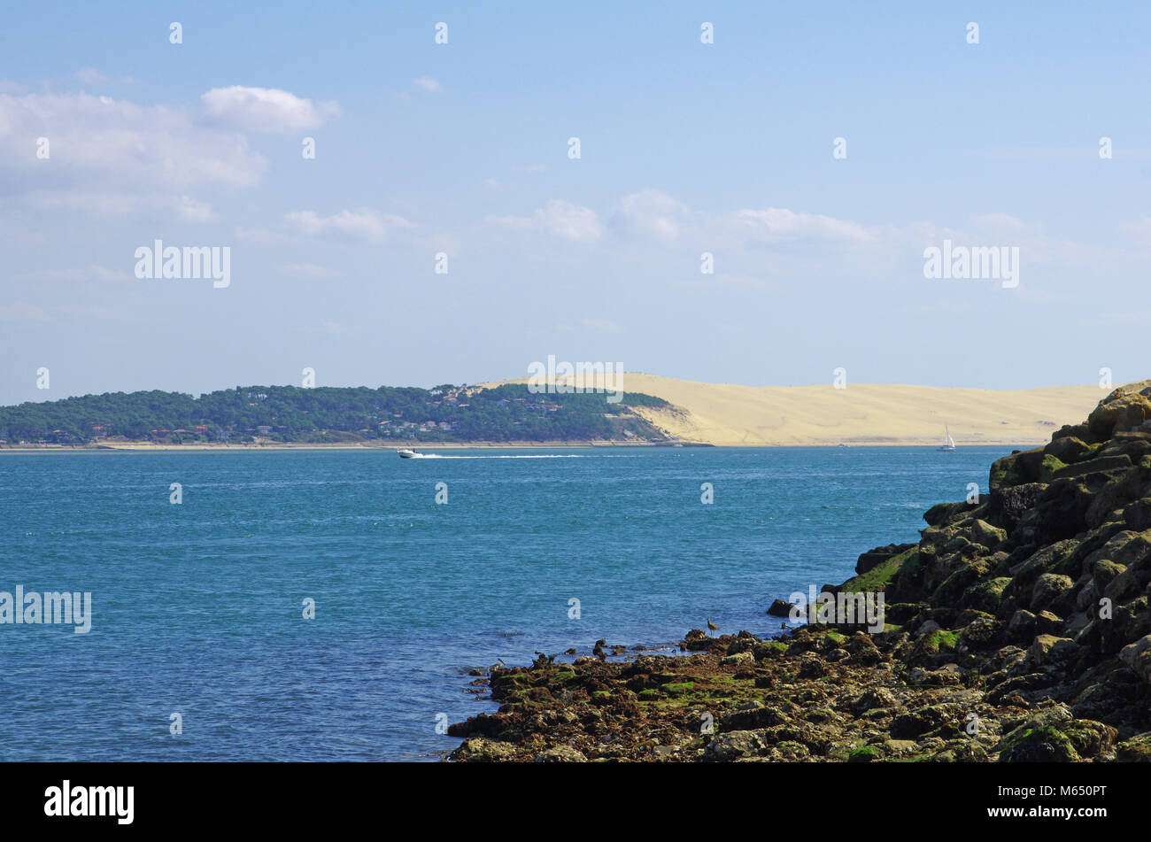 panoramic seascape. Large view on pyla pilat dune. gironde aquitaine, france Stock Photo