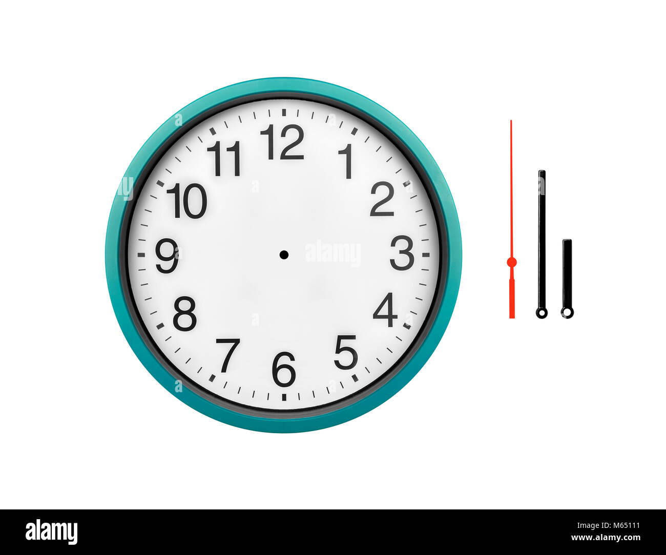 Blue wall clock isolated on a white background. Stock Photo