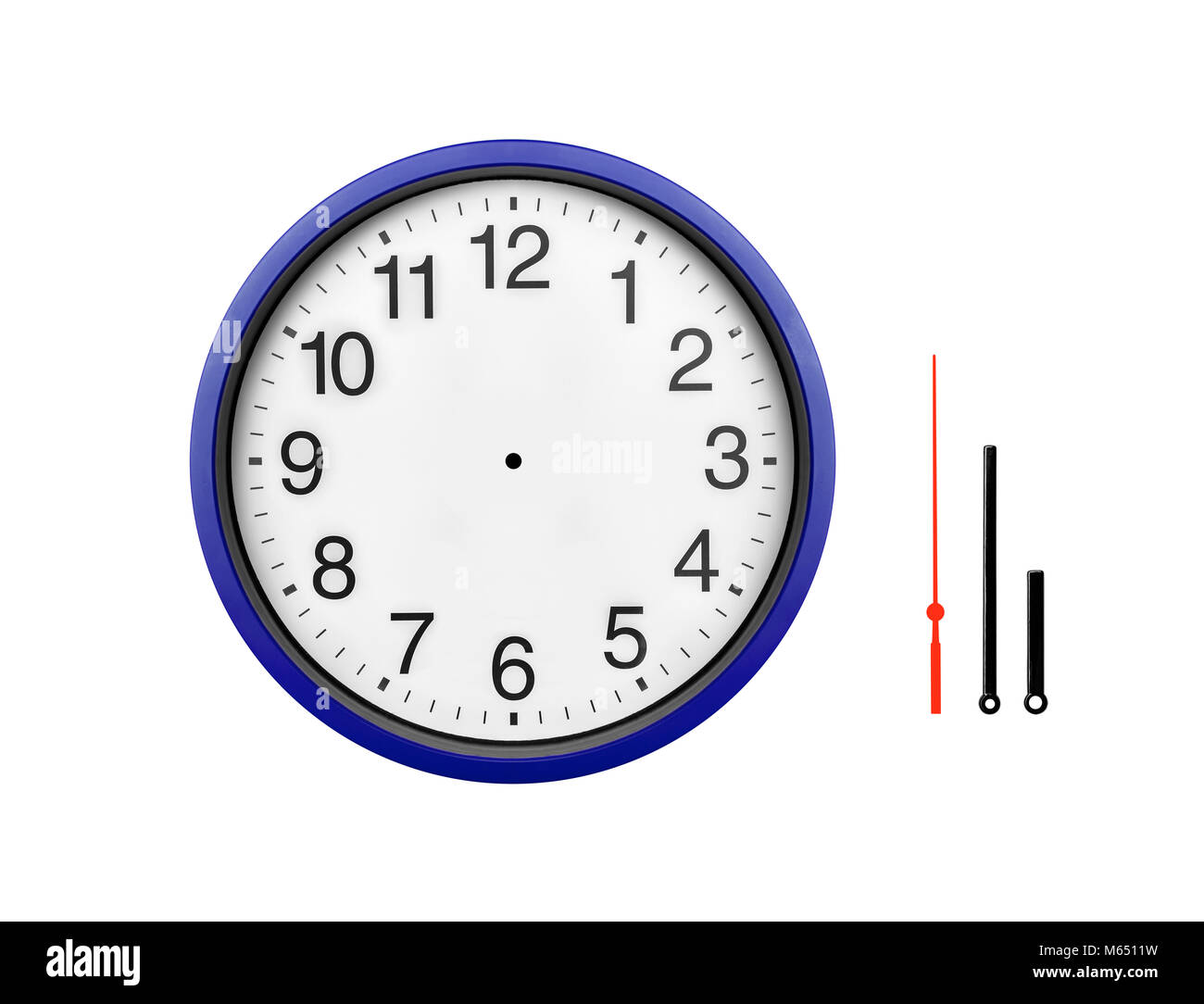 Deep Blue wall clock isolated on a white background. Stock Photo