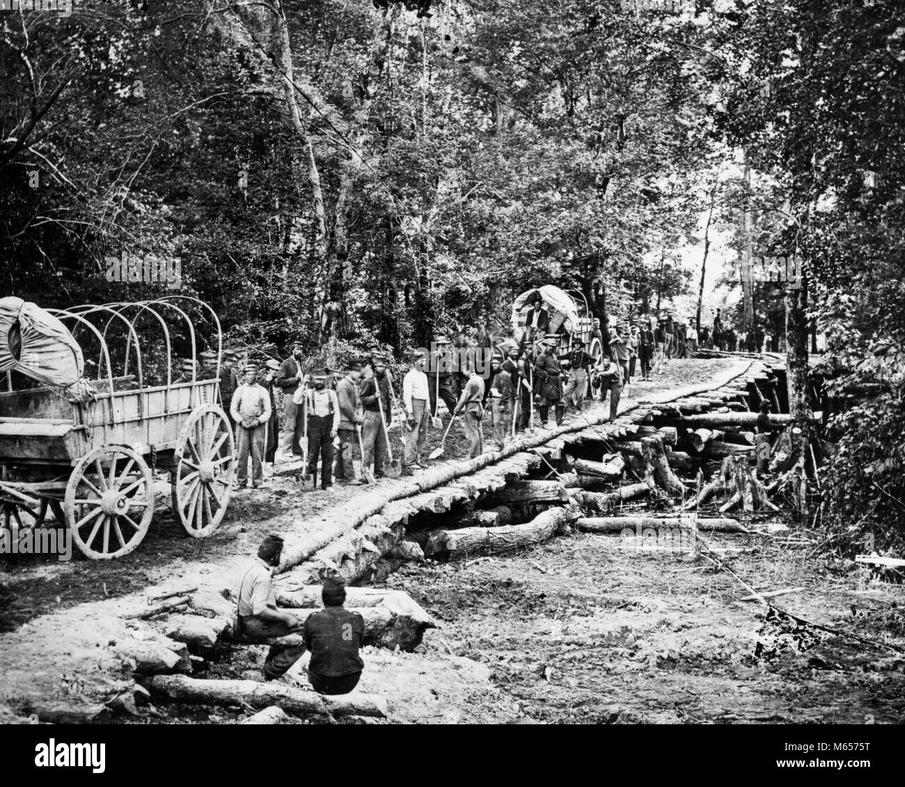 1860s 1864 SHERMAN’S MARCH UNION TROOPS BUILDING A CORDUROY ROAD