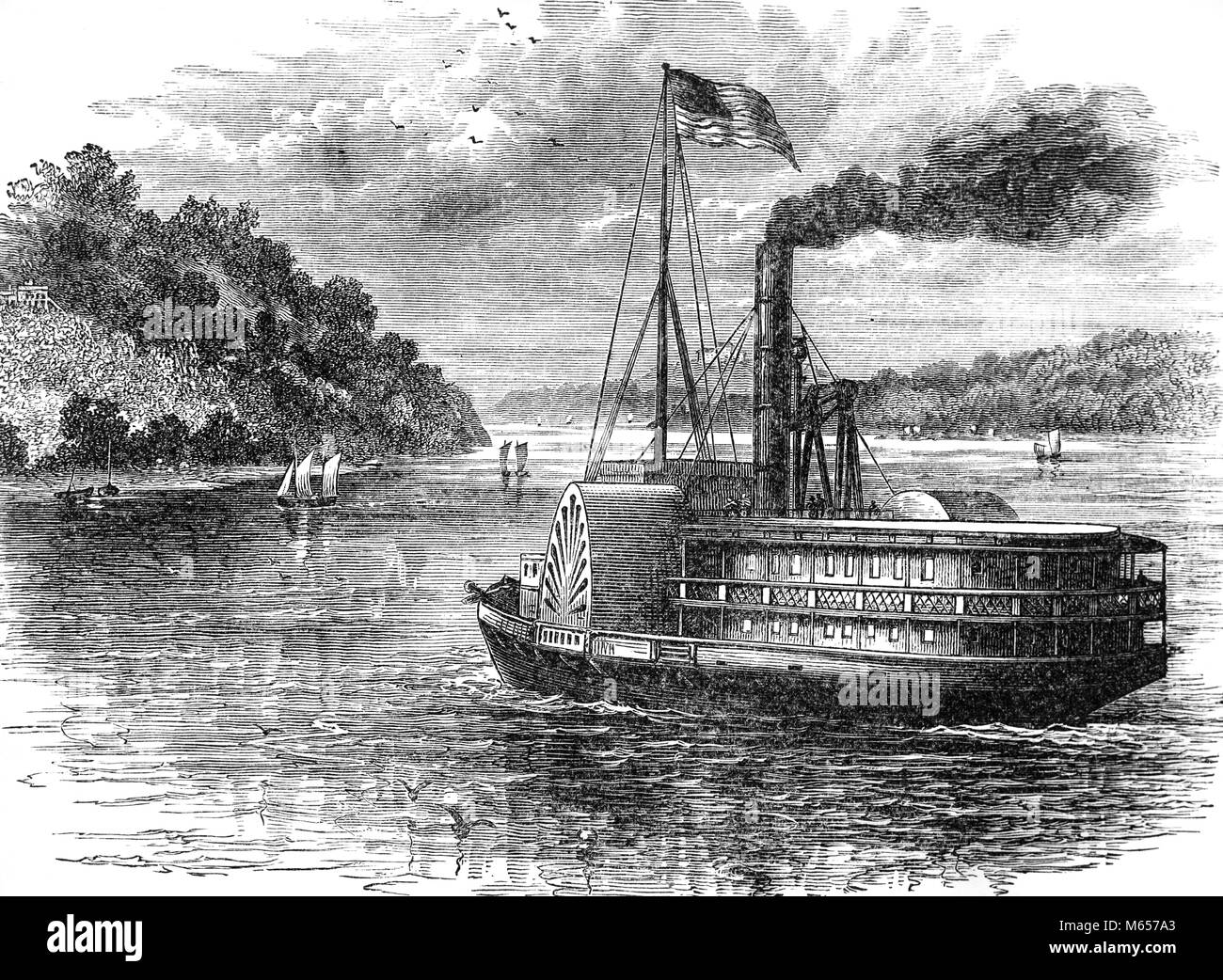 1860s STEAM PADDLEWHEEL BOAT ON THE POTOMAC RIVER USA - h9860 HAR001 HARS SIDEWHEELER Stock Photo
