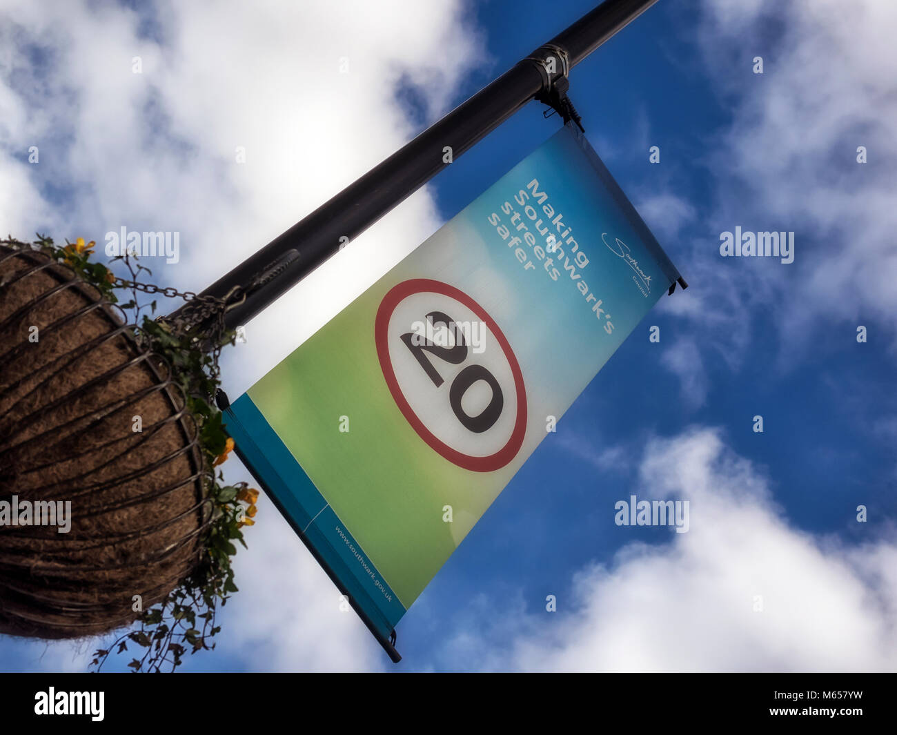 LONDON, UK - FEBRUARY 18, 2018: Southwark Borough 20 MPH Speed Limit ...