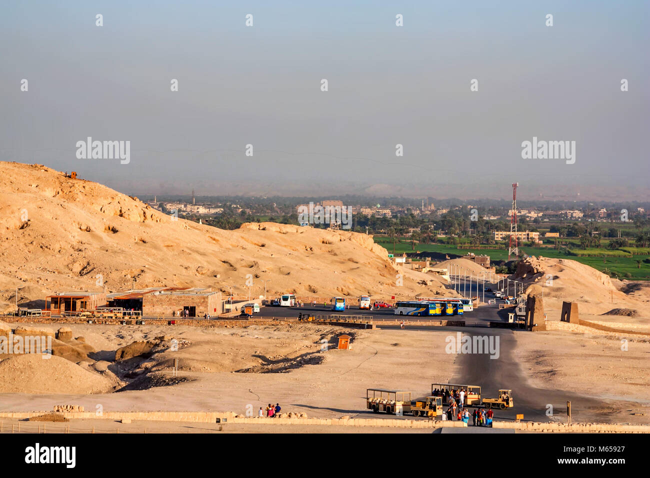 View on Egyptian Luxor city from Hatshepsut Temple Stock Photo