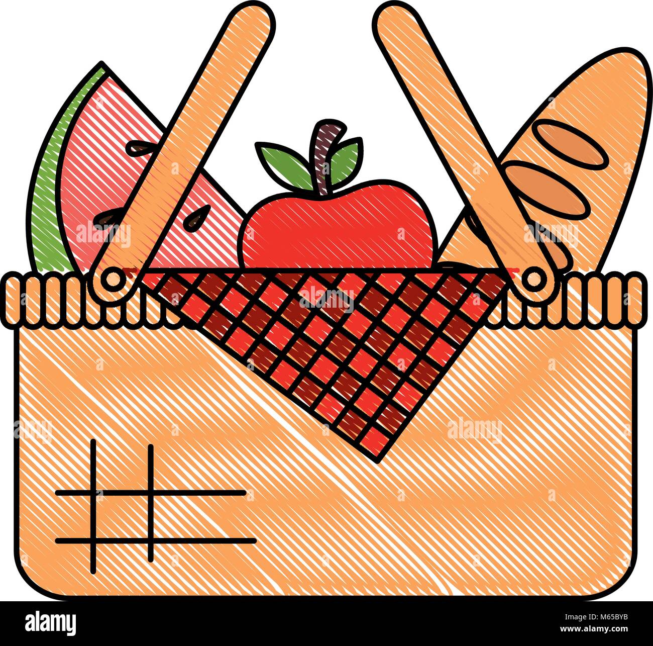 picnic basket with bread and fruits vector illustration design Stock ...