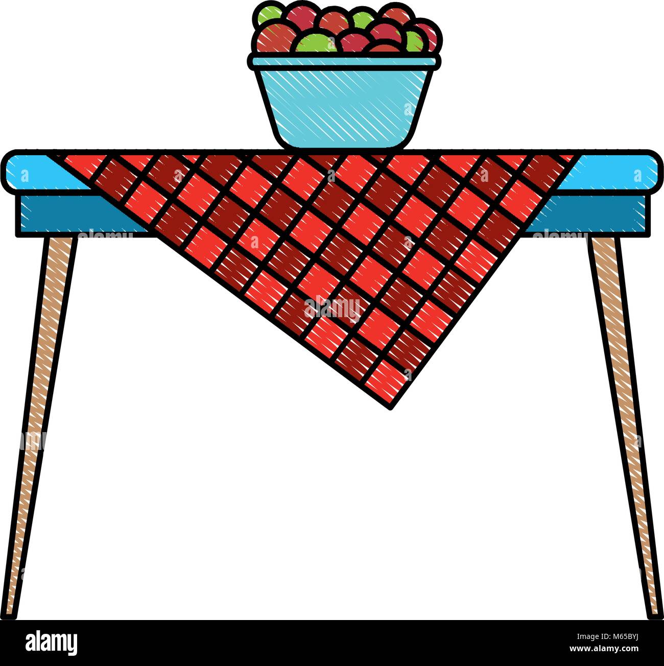picnic table with fruits in bowl vector illustration design Stock ...