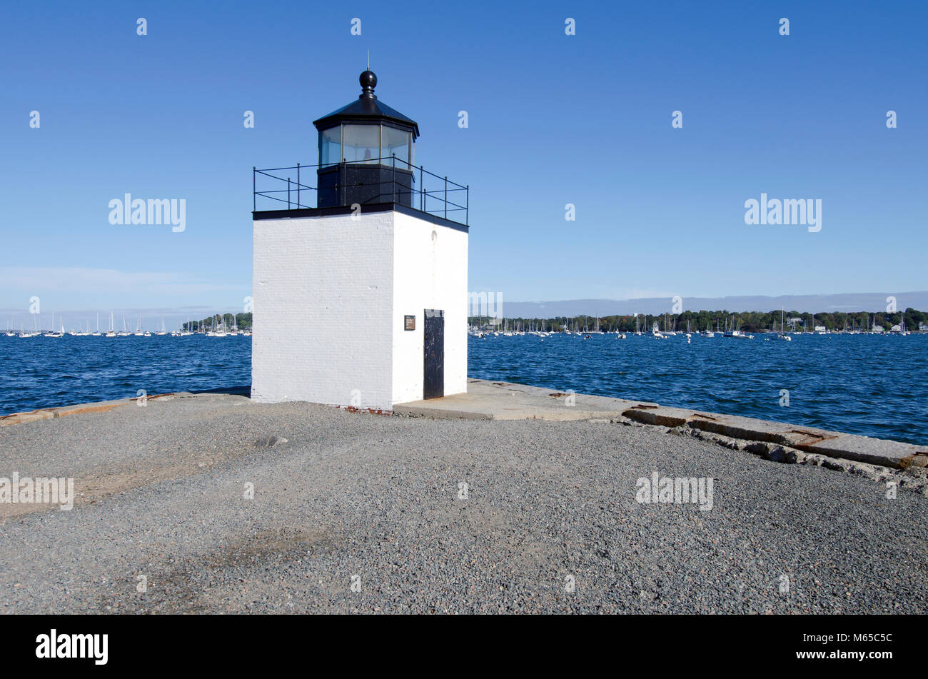 Derby Wharf Light Station or lighthouse on Salem, MA Harbor Stock Photo