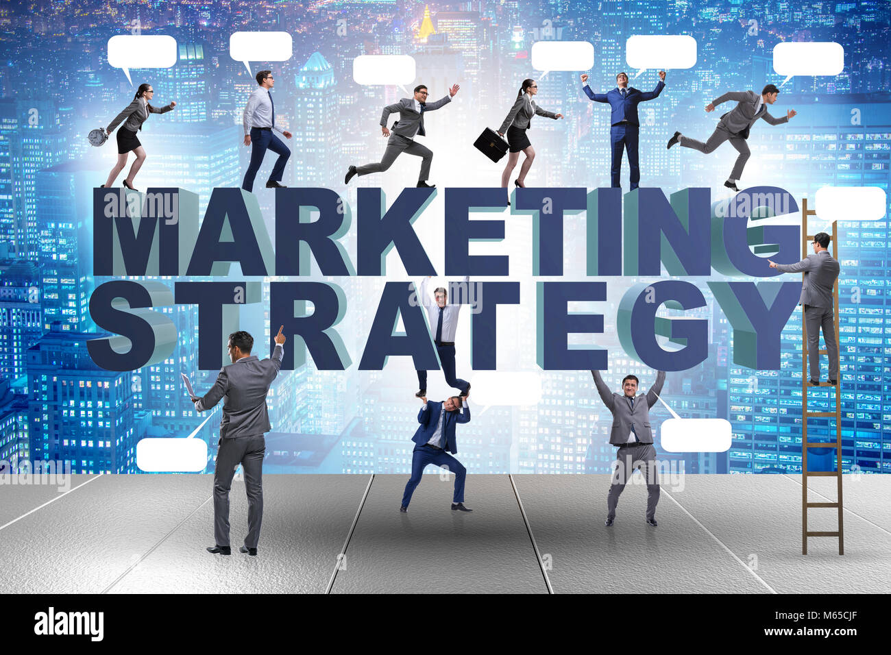 Marketing strategy concept with businessman and team Stock Photo