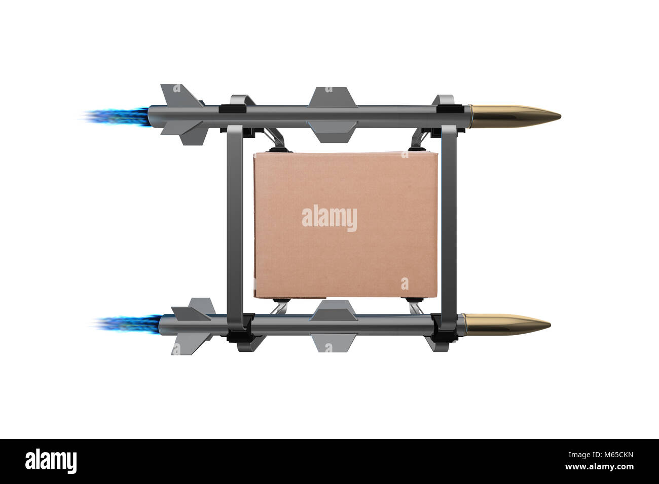 Box delivery with rockets isolated on white background Stock Photo - Alamy