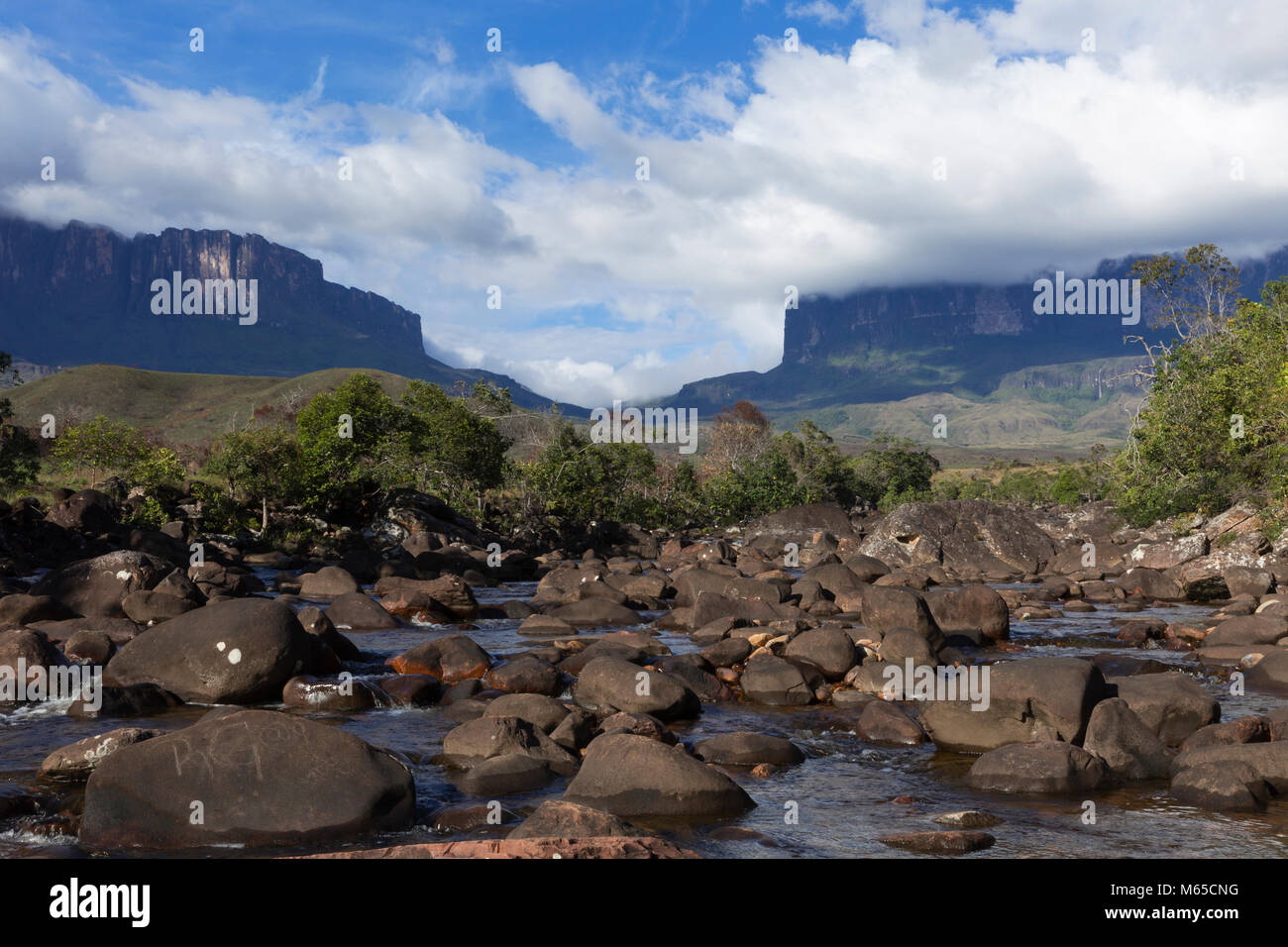 Mount Roraima and Kukenan Tepui in Venezuela, Canaima National Park. Stock Photo