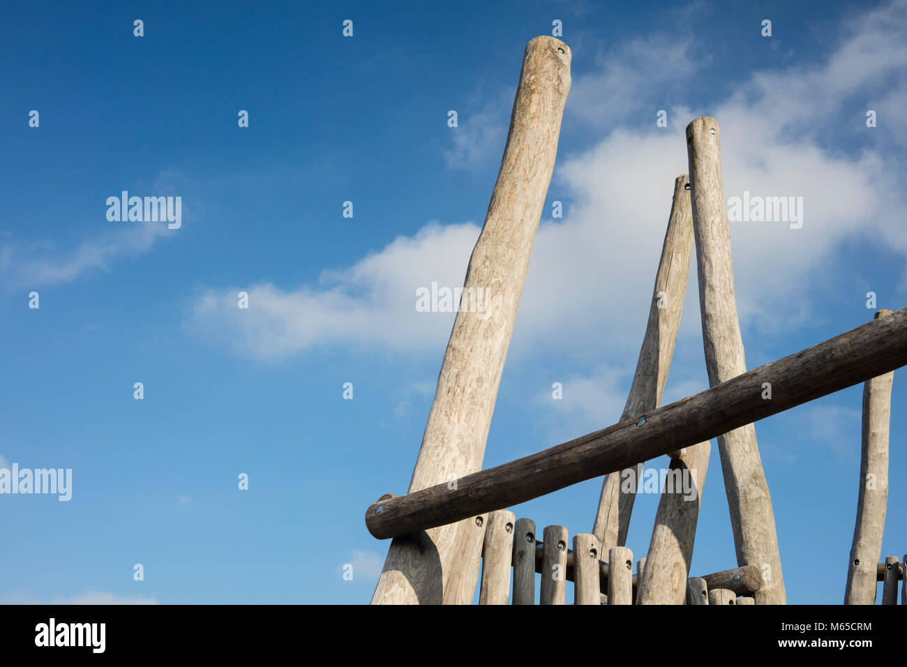 Detail of playground wooden structure in a sunny day Stock Photo